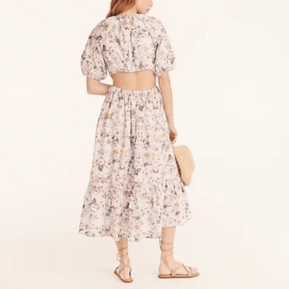 J. Crew Floral Cutout Maxi Dress Sz 10 Open Back Cottagecore Garden Peasant - Picture 7 of 13